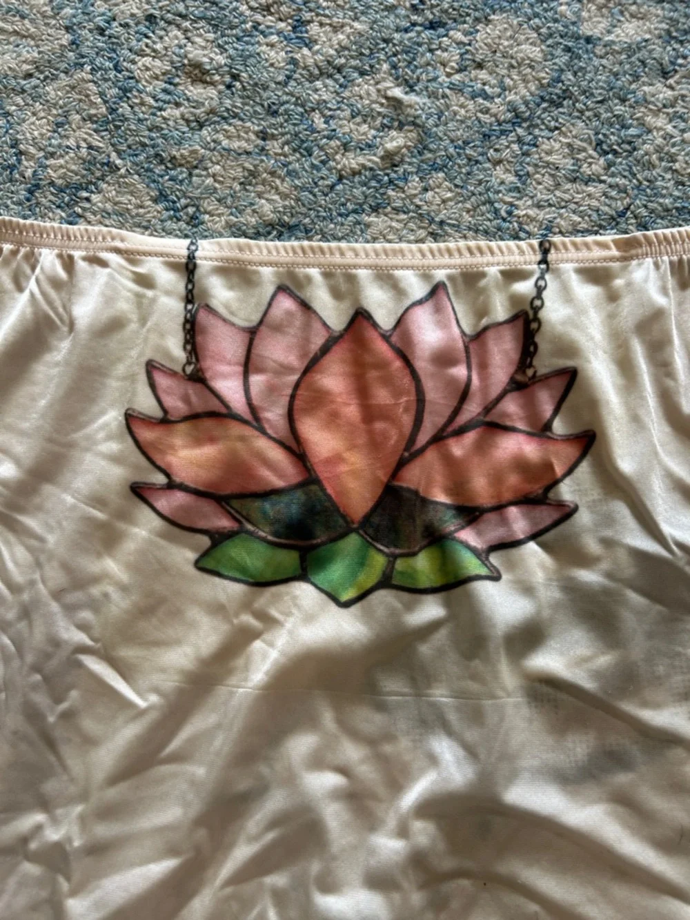 Vintage upcycled slip Graphic Lip & Centipede Print Skirt & lotus in Cream - Picture 6 of 10